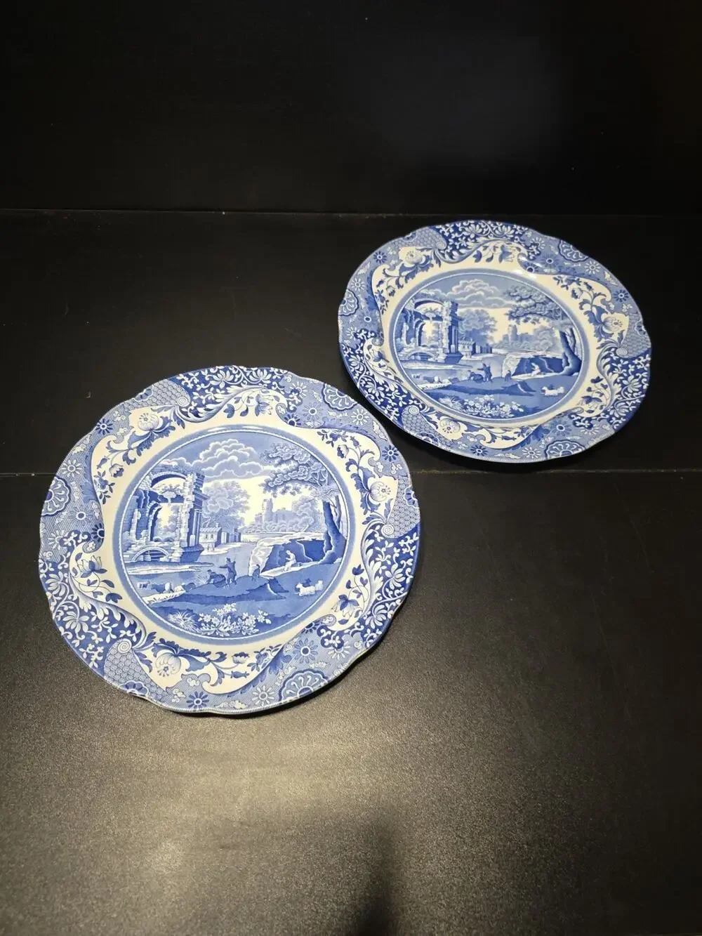 2 Spode Italian Blue White Dinner Plate 10.5